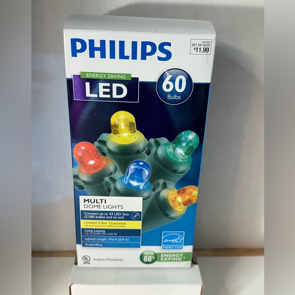 Philips 60 LED Multi Dome Lights Energy Saving Indoor Outdoor Green Wire 22ft